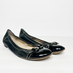 Attilio Giusti Leombruni AGL Black Leather Patent Buckle Cap Flat Shoes Women’s